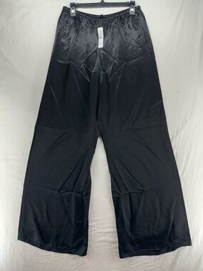J. Crew Black Label Satin Pants Wide Leg Black Elastic Waist Womens M Tall